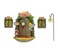 1 ensemble de portes de fée pour arbres d'extérieur, porte de jardin féérique 3D en résine étanche avec fenêtres pour mur, arbre, maison, extérieur et décoration extérieure porte de jardin