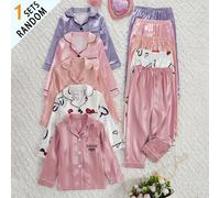 1 ensemble de pyjama fille au hasard parmi 5, grandes filles, cœur violet, cœur rose, cœur blanc, poche jacquard rose brodée, poche jacquard orange brodée, ensemble de détente cardigan manches courtes