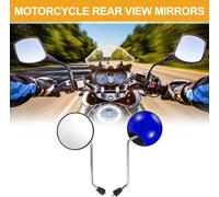 1 Ensemble De Rétroviseurs Latéraux De Guidon De Moto Universels M8 Barre D'Extrémité De Miroirs De Vue Arrière Réglables En Fer Et Plastique Ton Argent Forme Ronde Bleue