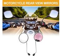 1 Ensemble De Rétroviseurs Latéraux De Guidon De Moto Universels M8 Barre D'Extrémité De Miroirs De Vue Arrière Réglables En Fer Et Plastique Ton Argent Rose Forme Ronde