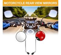 1 Ensemble De Rétroviseurs Latéraux De Guidon De Moto Universels M8 Barre D'Extrémité De Miroirs De Vue Arrière Réglables En Fer Et Plastique Ton Argent Rouge Forme Ronde