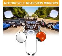 1 Ensemble De Rétroviseurs Latéraux De Guidon De Moto Universels M8 En Fer Et Plastique Réglables En Forme Ronde Argentée Et Orange