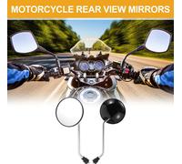 1 Ensemble De Rétroviseurs Latéraux De Guidon De Moto Universels M8 En Fer Et Plastique Réglables En Forme Ronde Argent Noir