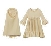 1 Ensemble de Robes de l'Aïd pour Filles, Robe prière pour bébés Filles avec Hijab, Robe Islamique du Moyen-Orient Arabe Dubaï, Kaki 110