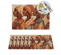 1 ensemble de sets de table résistants à la chaleur antidérapants pour table de salle à manger, poterie ethnique africaine, sets de table en PVC tissé, set de table lavable, tapis de table de cuisine