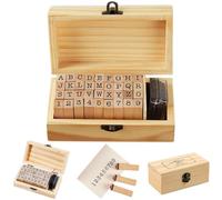 1 ensemble de tampons de lettres pour argile, mini tampons lettres en bois et tampon encreur, chiffres et alphabet pour la fabrication cartes avec tampon encreur, coffret en bois
