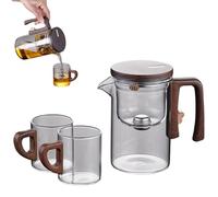 1 ensemble de théière en verre avec infuseur, séparation d'eau magnétique, théière de 520ml avec 2 tasses et poignée facile à nettoyer pour le thé en vrac, le thé à fleurs