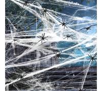 1 ensemble de toile d'araignée blanche extensible en gaze avec fausses araignées, décoration d'araignière d'Halloween, accessoires de fête d'horreur pour maison hantée, fenêtre, jardin Saphir profond