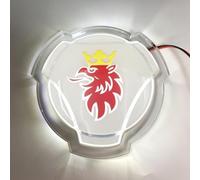1 ensemble d'emblème blanc rouge griffon pour Scania - Emblème de capot de calandre avant de voiture et camion avec bande d'éclairage LED 24V - Accessoires éclairés pour camion (éclairage blanc)