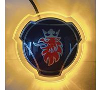 1 ensemble d'emblème bleu argenté pour calandre avant de camion Scania avec badge de capot, éclairage LED 24V, accessoires éclairés, bande lumineuse (éclairage jaune)