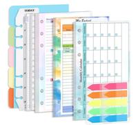 1 ensemble d'inserts de planificateur A6 à 6 trous - Kit complet de remplacement classeur budgétaire avec plan mensuel hebdomadaire, page financière, séparateur papier, sac, règle, au