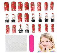 1 ensemble d'ongles à pression de noël, 3D de longueur moyenne, avec motif d'arbre noël bonhomme neige, pour femmes et filles