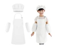 1 ensemble d'uniforme de cuisine pour enfants, 1 toque de chef, 1 paire de manches, tablier de cuisine réglable, convient aux enfants âgés de 7 à 13 ans pour peindre, jouer et cuisiner (blanc), Blanc.