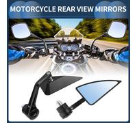1 Ensemble Rétroviseurs Moto Universels En Alliage D'Aluminium Verre Bleu Montage Latéral Barre Noire Triangle En Forme De L Poignée Courte