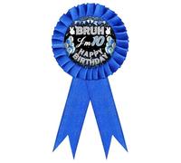 1 épinglette « Joyeux anniversaire » (1 pièce), badge en métal « J’ai 10 ans » avec rosette bleue et ballon, idéale pour décorer une fête d’anniversaire. Broche ruban de récompense