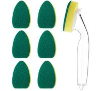 1 Éponge de Baguette et 6 Têtes de Rechange de Recharge Éponge de Baguette Robuste pour Brosse de Nettoyage pour Évier de Cuisine