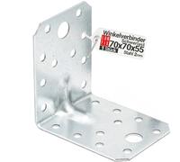 1 Equerre metal renforcées 70x70x55x2 mm, connecteurs bois galvanisés avec nervure, équerre support d'angle droit perforée pour menuiserie, fixation meuble, clôture, construction bois