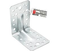 1 Equerre metal renforcées 90x90x65x2 mm, connecteurs bois galvanisés avec nervure, équerre support d'angle droit perforée pour menuiserie, fixation meuble, clôture, construction bois