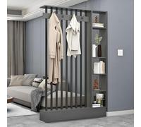 1 étagère multifonctionnelle en Bois avec Porte-Manteau - Paravent de confidentialité et Meuble de Rangement autoportant élégant(Gray+Black 47.2x9.4x79.5in)