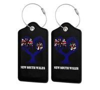1 étiquette à bagages en cuir avec drapeau de la Nouvelle-Galles du Sud, cœur et arbre, pour valise, avec étiquette d'identification, cache de confidentialité et carte d'adresse. Boucle en acier inox
