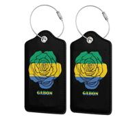 1 étiquette à bagages vintage en cuir avec drapeau rose du Gabon, comprenant une étiquette d'identification, un cache de confidentialité et une carte d'adresse. Boucle en acier inoxydable. Idéale pou