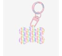 1 étiquette d'identification double face en forme d'os de chien avec porte-clés pour animaux de compagnie Motif licornes sur rayures colorées