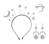 1 Étoile Et Bandeau De Lune, 1 Paire De Boucles D'Oreilles Pendantes, 1 Anneau, Accessoires De Mode, Bijoux En Argent Pour Femmes, Accessoires De Vêtements De Fête.