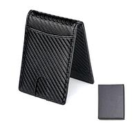 1 étui à cartes en fibre de carbone noir avec blocage RFID pour homme - Porte-cartes en microfibre PU - Porte-monnaie fin noir minimaliste - Porte-cartes et porte-monnaie., bleu, 10,8 x 7,7 x 1,5 cm,