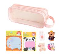 1 Étui À Crayons en Maille Rose, 4 Broches Et 2 Papiers À Notes pour Animaux De Compagnie, Sac De Papeterie Visuel Multifonctionnel, Joli Badge Acrylique.