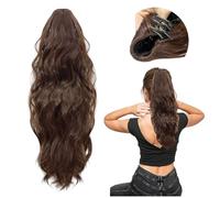 1 extension de cheveux à clip pour queue de cheval - Perruque ondulée - Perruque synthétique synthétique - Accessoires de cheveux en queue de cheval (marron foncé)