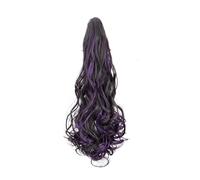 1 extension de cheveux synthétiques longs bouclés à pince à pince pour queue de cheval de 45,7 cm - Mélange de cheveux bleus et rouges pour femmes (couleur 2)