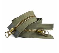 1 fermeture éclair en métal 8# à extrémité ouverte, fermetures éclair à extrémité fermée, double curseur pour réparation de tailleur de veste de manteau,Vert kaki,20cm