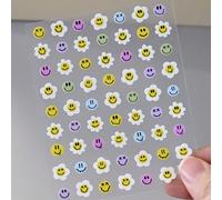 1 feuille Autocollant pour ongles 5D avec émoticône souriante. Décoration d'art pour ongles avec sourire coloré. Autocollant adhésif pour printemps/été. Accessoires kawaii et mignons pour la manucure,