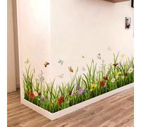 1 feuille Autocollants muraux de jardin de prairie réaliste, papillons voltigeants dans des fleurs et des herbes colorées, autocollants muraux 3D amovibles et repositionnables pour le salon ou la cham