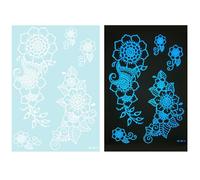 1 Feuille Blue Glow In Dark Tempary Tatouing Decor Decors Mettant En Évidence Les Fleurs Abstraites Autocollants Pour Les Femmes Et Décorations De Corps Du Festival Des Femmes Et Des Filles