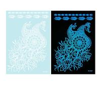 1 Feuille Blue Glow In Dark Tempary Tatouing Decor Decors Mettant En Évidence Les Fleurs Abstraites Autocollants Pour Les Femmes Et Décorations De Corps Du Festival Des Femmes Et Des Filles