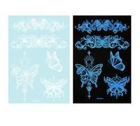 1 Feuille Blue Glow In Dark Tempary Tatouing Decor Decors Mettant En Évidence Les Fleurs Abstraites Autocollants Pour Les Femmes Et Décorations De Corps Du Festival Des Femmes Et Des Filles