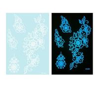 1 Feuille Blue Glow In Dark Tempary Tatouing Decor Decors Mettant En Évidence Les Fleurs Abstraites Autocollants Pour Les Femmes Et Décorations De Corps Du Festival Des Femmes Et Des Filles