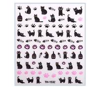 1 feuille d'autocollants adhésifs 3D pour ongles français, autocollants avec nœud papillon, pattes de chats, dessins artistiques, fournitures de décoration pour ongles