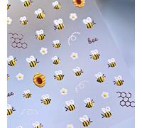 1 feuille d'autocollants d'art pour ongles avec fleurs 5D gaufrées, jolies abeilles. Décalcomanies pour ongles avec design de marguerites et d'abeilles printanières. Accessoires de décoration d'ongles