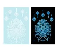 1 feuille de tatouage temporaire bleu phosphorescent pour décoration corporelle mettant en évidence des fleurs abstraites pour femmes et filles, tatouage temporaire pour femmes