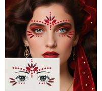 1 feuille Stickers de pierres précieuses 3D pour le visage, stickers de strass géométriques brillants laser/rouges/noirs pour le maquillage du visage, décoration pour fête et festival d'Halloween Noël