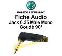 1 Fiche Jack 6.35 Mâle MONO Coudé 90° Corps Nickelé Noir Neutrik NP2RXB