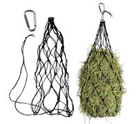1 filet à foin pour chevaux, maille serrée, sac à foin pour chevaux, avec anneaux et mousquetons, pour chevaux, chèvres et ânes