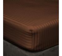1 Fitted Sheet Only, 100% Egyptian Cotton 400 Thread Count, Fits Mattress Perfectly - Soft Wrinkle Free Sheet -35 CM Deep Pocketof Fitted Sheet, Chocolate Stripe- Double Size