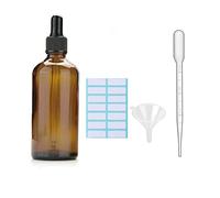 1 flacon compte-gouttes en verre ambré avec bouchons noirs, pipette mesurée, entonnoir et étiquettes ; flacons compte-gouttes en verre de 100 ml pour pipette d'huile essentielle rechargeable