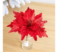 1 fleur de poinsettia à paillettes pour sapin de Noël, décoration florale (rouge)