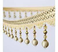 1 frange à pompons - Bordure de rideau à coudre soi-même avec perles et cristaux suspendus - 6/12 mètres de dentelle en polyester résistant(Beige,12 meters)