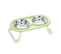 1 gamelle pliable en acier inoxydable pour animal domestique, chat, gamelle de nourriture pour chien, protection du cou, pied haut, double gamelle (vert)