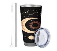 1 gobelet de sorcière moderne phase de la lune esthétique artistique géométrique noir jaune revêtement poudre chaud et froid sans déversement école collège crèche extérieur avec couvercle tasse à